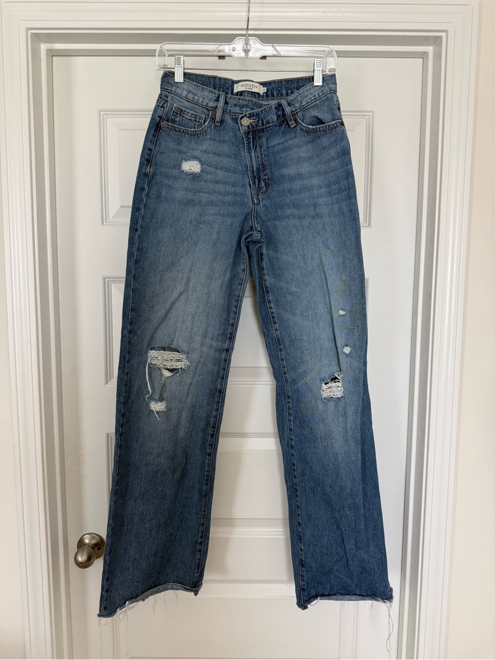 Wide Leg Distressed Blue Denim Jeans